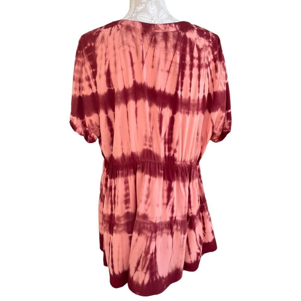 Torrid Babydoll Rayon Twill Button-Front Tiered Short Sleeve Tie Dye Top Size 2X - Picture 7 of 9